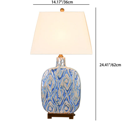 Traditionelle chinesische quadratische Kupfer-Keramik-Stoff-Tischlampe mit 1 Licht für Schlafzimmer 