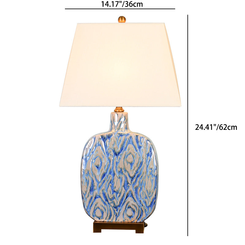 Traditionelle chinesische quadratische Kupfer-Keramik-Stoff-Tischlampe mit 1 Licht für Schlafzimmer 