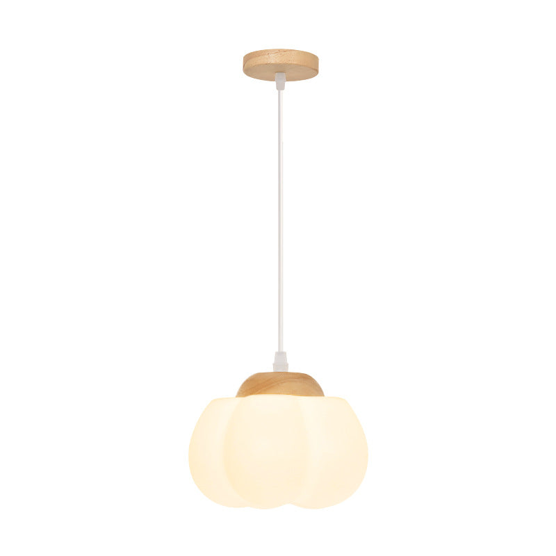 Lustre à suspension 1 lumière en bois avec abat-jour en kapok acrylique pastoral traditionnel français pour chambre 