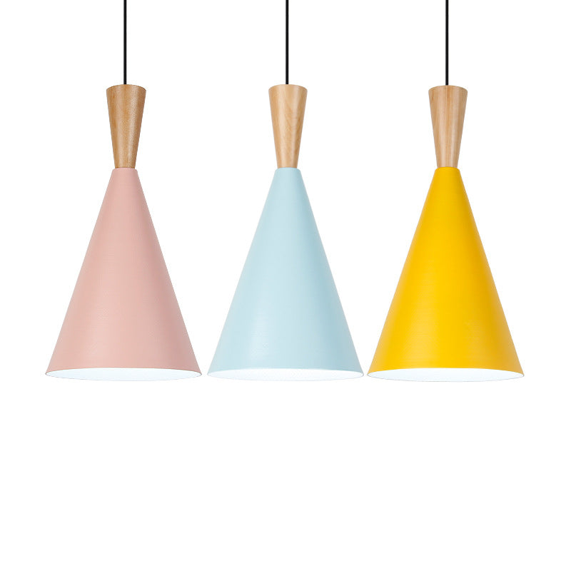 Contemporary Scandinavian Cone Round Aluminum 1-Light Pendant Light For Bedroom