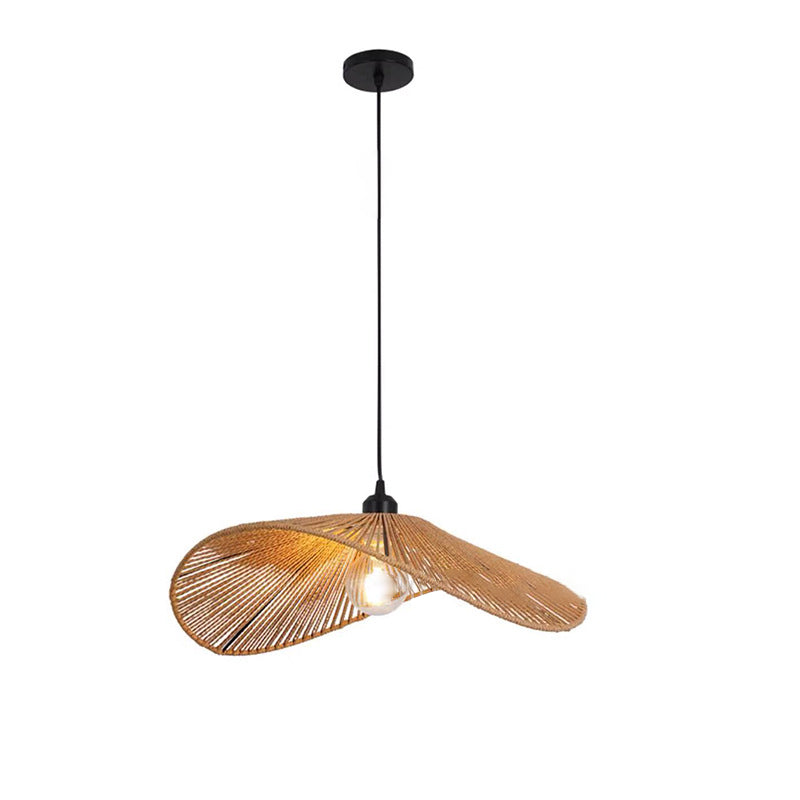 Traditionelle Vintage Holz Papier Seil Weben Strohhut Form 1-Licht Pendelleuchte für Wohnzimmer 