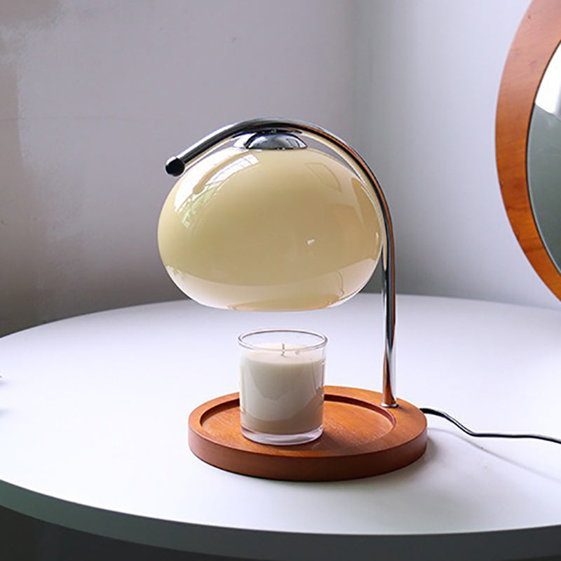 Moderne minimalistische ovale Massivholz Eisenglas 1-Licht Aroma Melt Wax Tischlampe für Schlafzimmer 