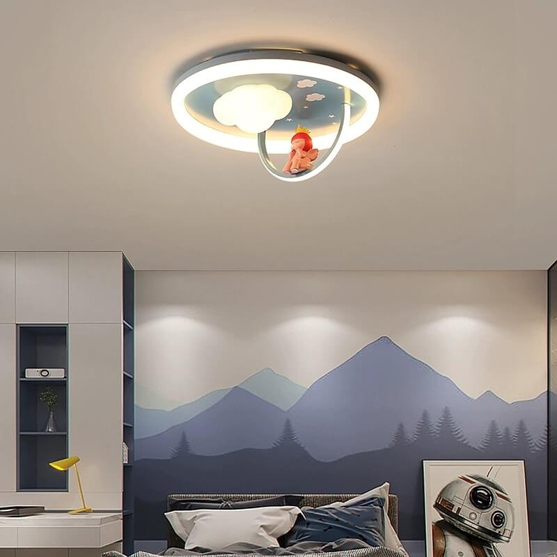 Contemporary Creative Kids Cloud Round Resin Iron Acrylic LED Flush Mount Ceiling Light For Bedroom