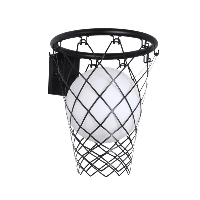 Applique Murale 1 Lumière avec Cerceau de Basketball en Verre et Fer Style Art Déco Moderne pour Chambre d&