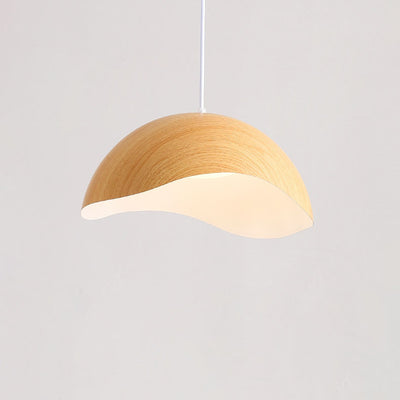 Contemporary Scandinavian Wood Grain Iron Dome Wave LED Pendant Light For Dining Room