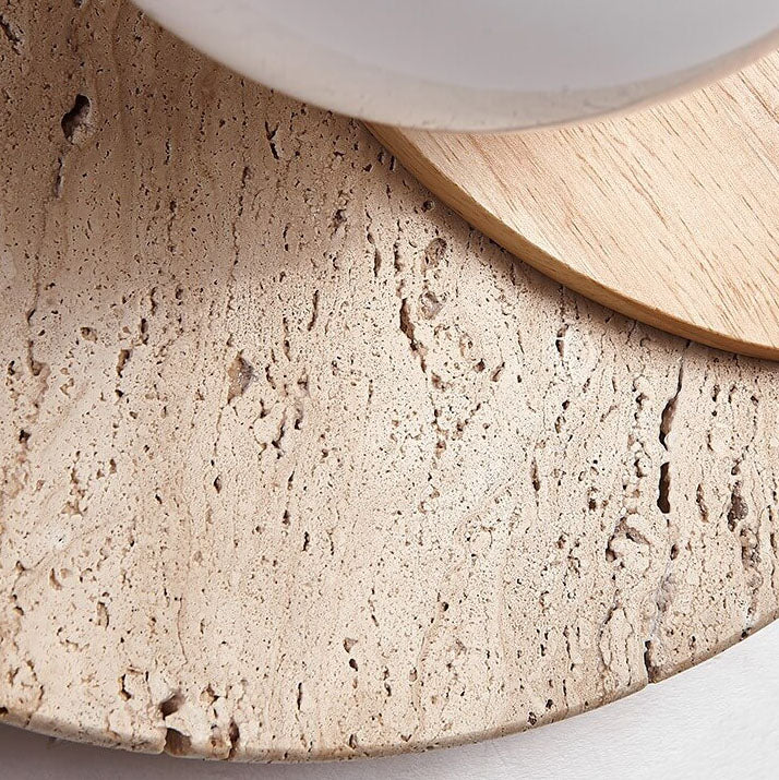 Moderne minimalistische runde Holz-Stein 1-Licht Wandleuchte 