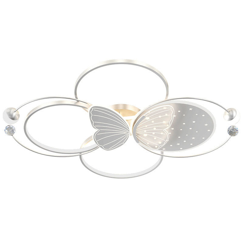 Luz de techo LED empotrada de hierro acrílico creativa contemporánea con mariposa para dormitorio 