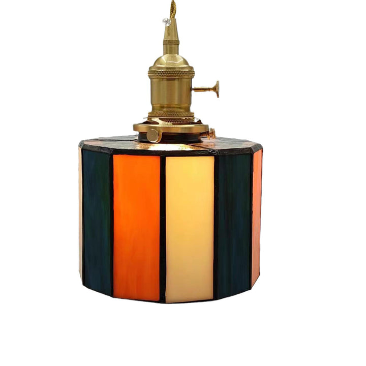 Lustre suspendu traditionnel vintage en laiton, verre, cylindre quadripartite, corne, treillis, à 1 lumière pour salle à manger 