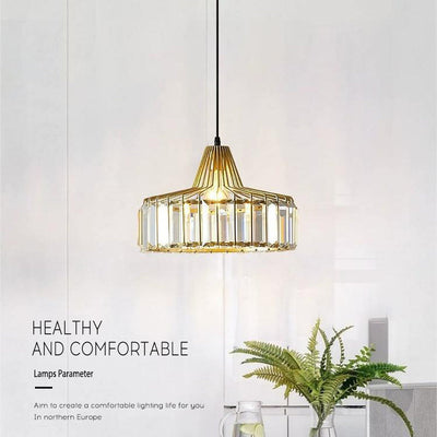 Zeitgenössische Luxus Eisen Zylinder Rahmen Kristall Schatten 1-Licht Pendelleuchte für Wohnzimmer 