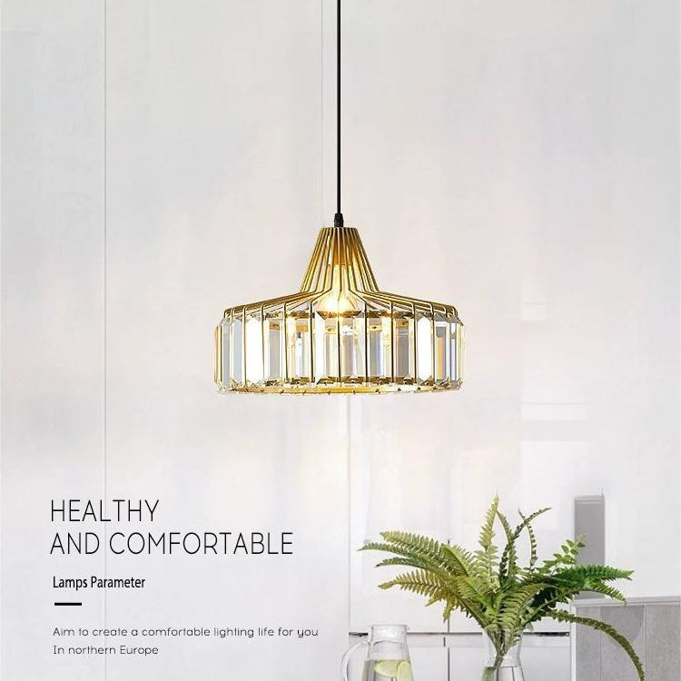 Zeitgenössische Luxus Eisen Zylinder Rahmen Kristall Schatten 1-Licht Pendelleuchte für Wohnzimmer 