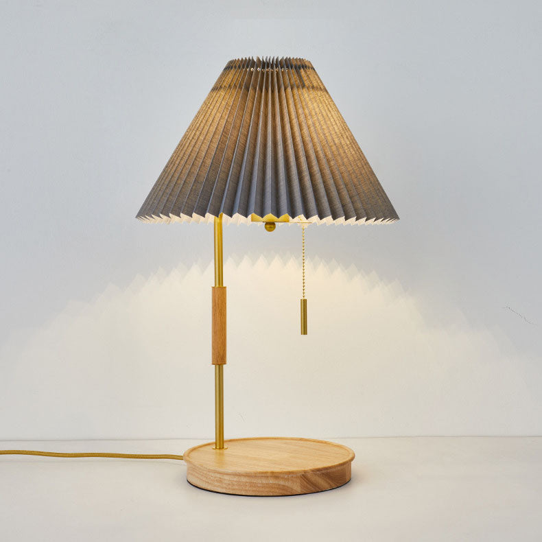 Lampe de Table 1 Lumière en Tissu Plissé Minimaliste Moderne avec Quincaillerie en Bois pour Chambre 