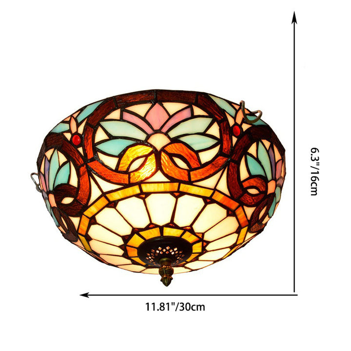 Traditionelle Tiffany Kuppel Eisen Glas 2-Licht Unterputzleuchte für Wohnzimmer 