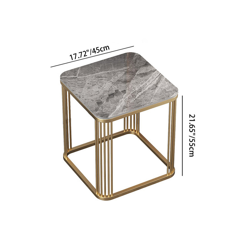 Modern Minimalist Square Rock Slab Iron Coffee Table For Living Room