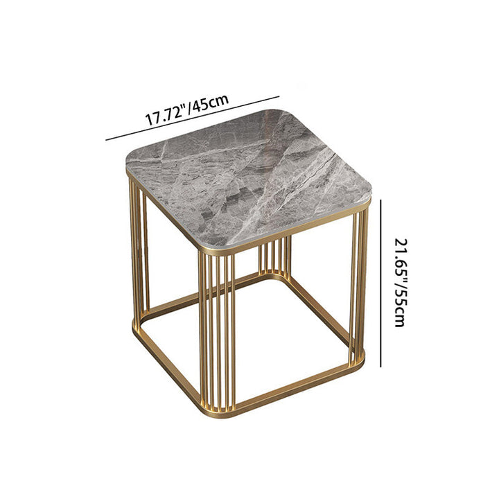 Modern Minimalist Square Rock Slab Iron Coffee Table For Living Room