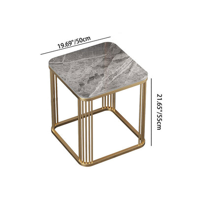 Table basse carrée moderne minimaliste en métal avec plateau en pierre pour salon 