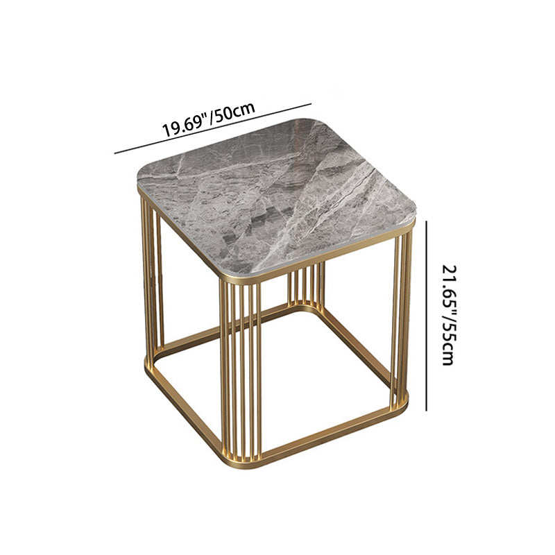 Table basse carrée moderne minimaliste en métal avec plateau en pierre pour salon 