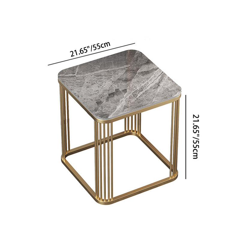 Table basse carrée moderne minimaliste en métal avec plateau en pierre pour salon 