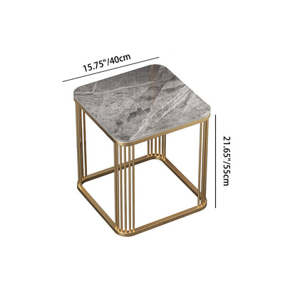 Table basse carrée moderne minimaliste en métal avec plateau en pierre pour salon 