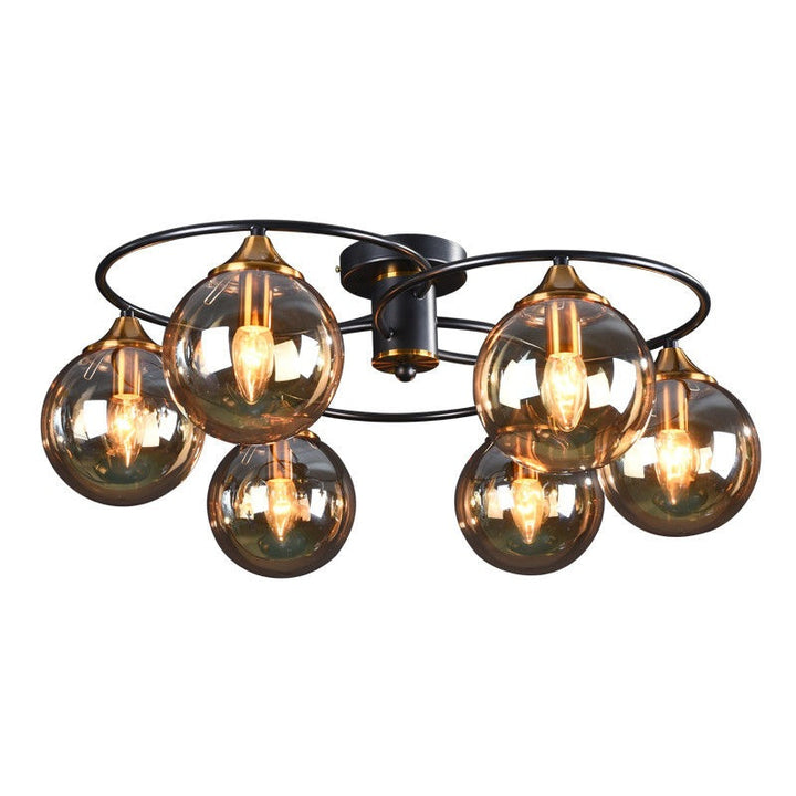 Moderne Mid-Century Eisenrahmen Magic Bean Glasschirm 4/6-Licht Halbbündige Deckenleuchte für Wohnzimmer 