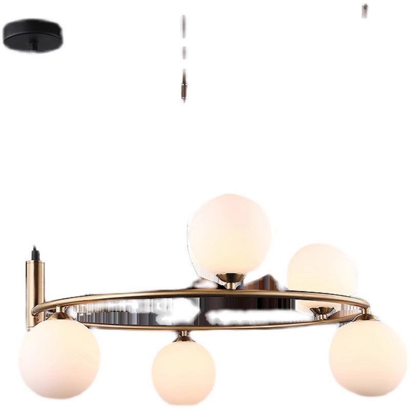 Moderner Mid-Century Eisen Kugelglasschirm 4/6-Licht Kronleuchter für Wohnzimmer 