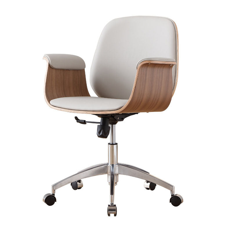 Zeitgenössischer Luxus-Mikrofaserleder-Schreibtischstuhl mit Holzmaserung, höhenverstellbar, drehbar, Rückenlehne und Armlehne für das Home-Office 