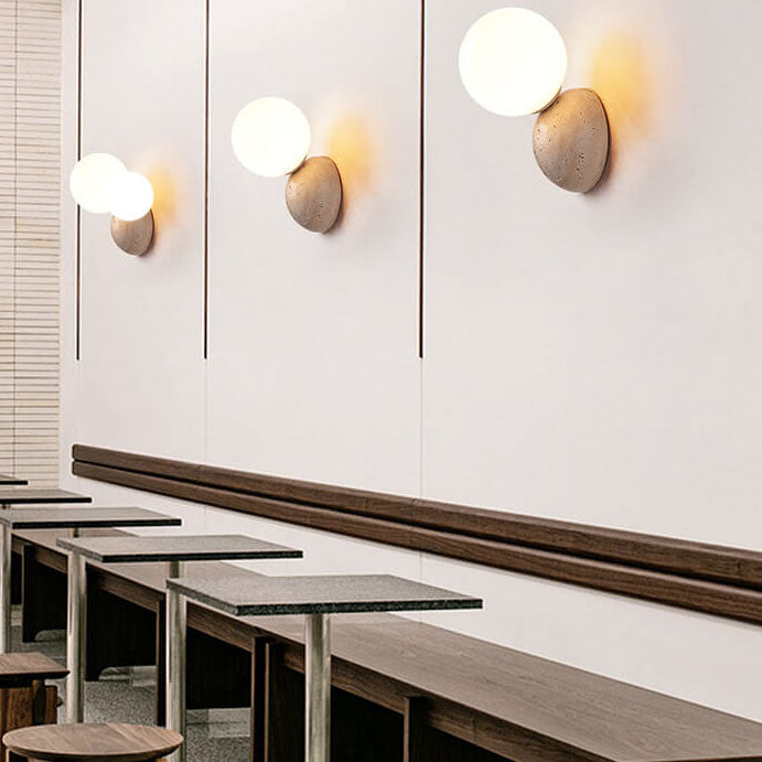 Japanischer minimalistischer runder Kugelstein 1-Licht Wandleuchte 