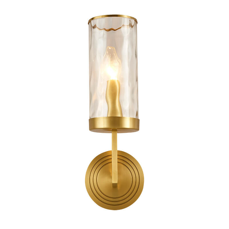Modern Luxury Textured Glass Cylinder Round Brass 1-Light Wall Sconce Lamp for Living Room