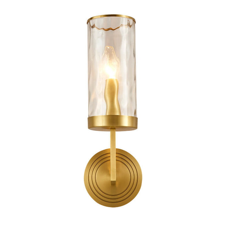 Modern Luxury Textured Glass Cylinder Round Brass 1-Light Wall Sconce Lamp for Living Room