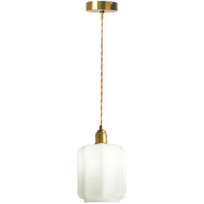 Traditional Vintage Cylindrical Brass Glass 1-Light Pendant Light For Bedroom