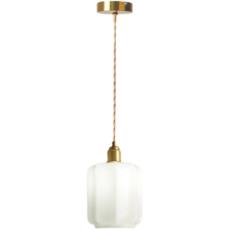 Traditional Vintage Cylindrical Brass Glass 1-Light Pendant Light For Bedroom