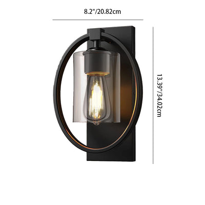 Industrial Retro Iron Circle Ring Glass Cylinder Shade 1-Light Wall Sconce Lamp