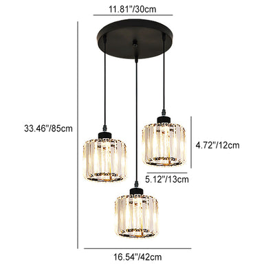Lámpara colgante de tarro cilíndrico con 3 luces de cristal texturizado 