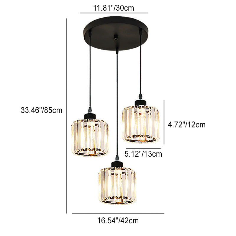 Lámpara colgante de tarro cilíndrico con 3 luces de cristal texturizado 
