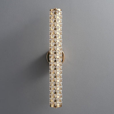 Light Luxury Crystal Beads Plated Cylindrical LED Wall Sconce Lamp