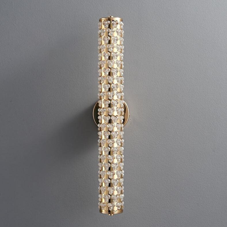 Light Luxury Crystal Beads Plated Cylindrical LED Wall Sconce Lamp