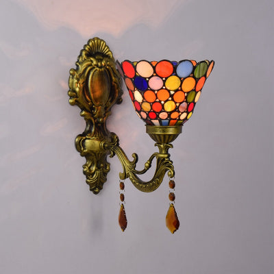 Traditional Tiffany Cup Iron Stained Glass 1-Light Wall Sconce Lamp For Living Room