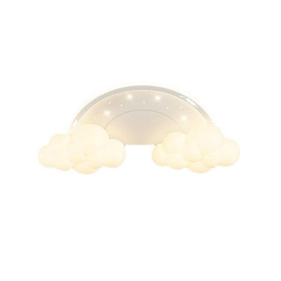 Modern Art Deco Kids Iron PE Cloud Rainbow Semicircular Astronaut LED Flush Mount Ceiling Light For Bedroom