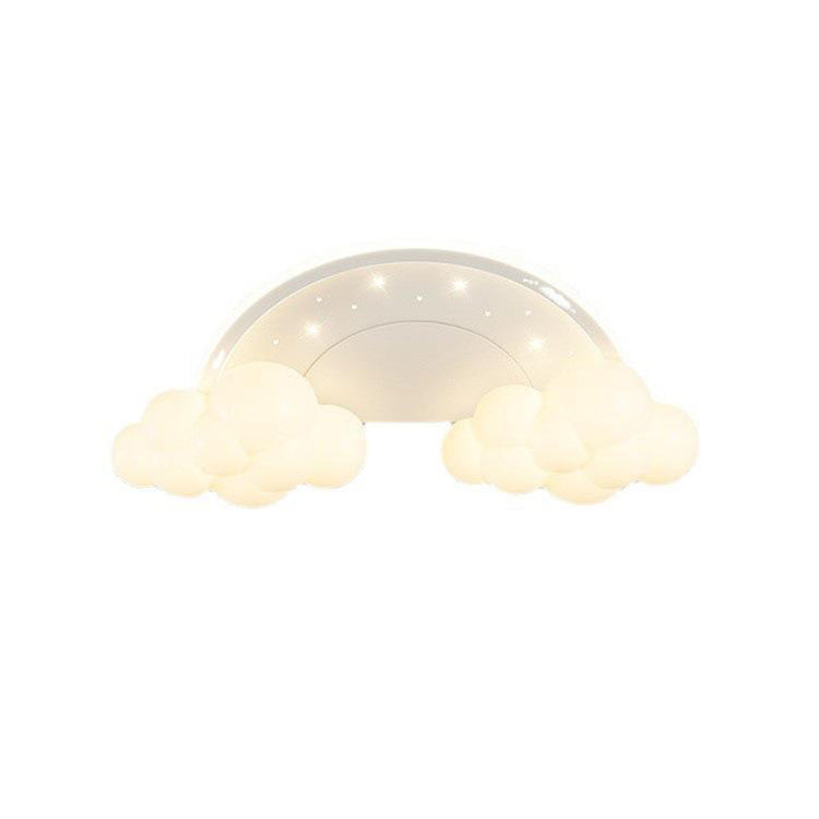 Modern Art Deco Kids Iron PE Cloud Rainbow Semicircular Astronaut LED Flush Mount Ceiling Light For Bedroom