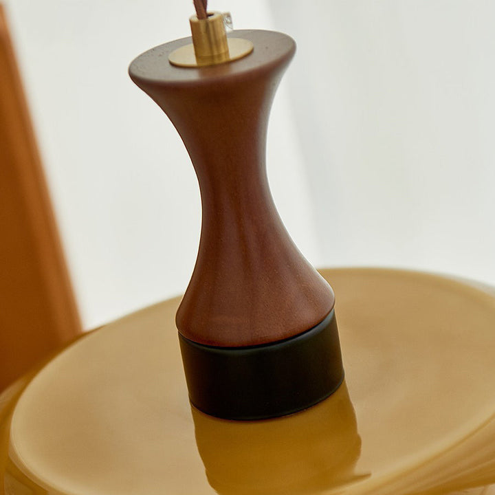 Zeitgenössische Retro Holz Eisen Glas Trommel Runde 1-Licht Pendelleuchte Für Esszimmer 