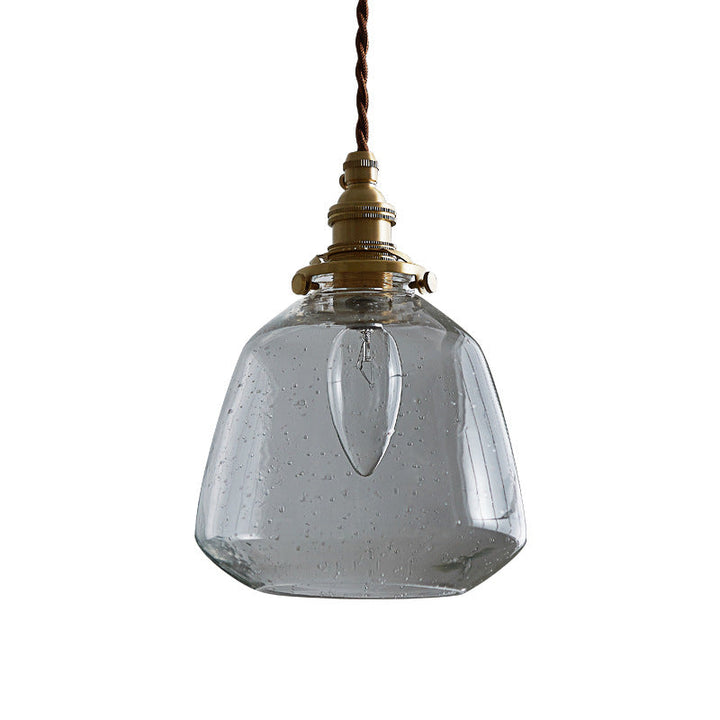 Traditional Japanese Brass Glass Air Bubble Round Terete 1-Light Pendant Light For Dining Room