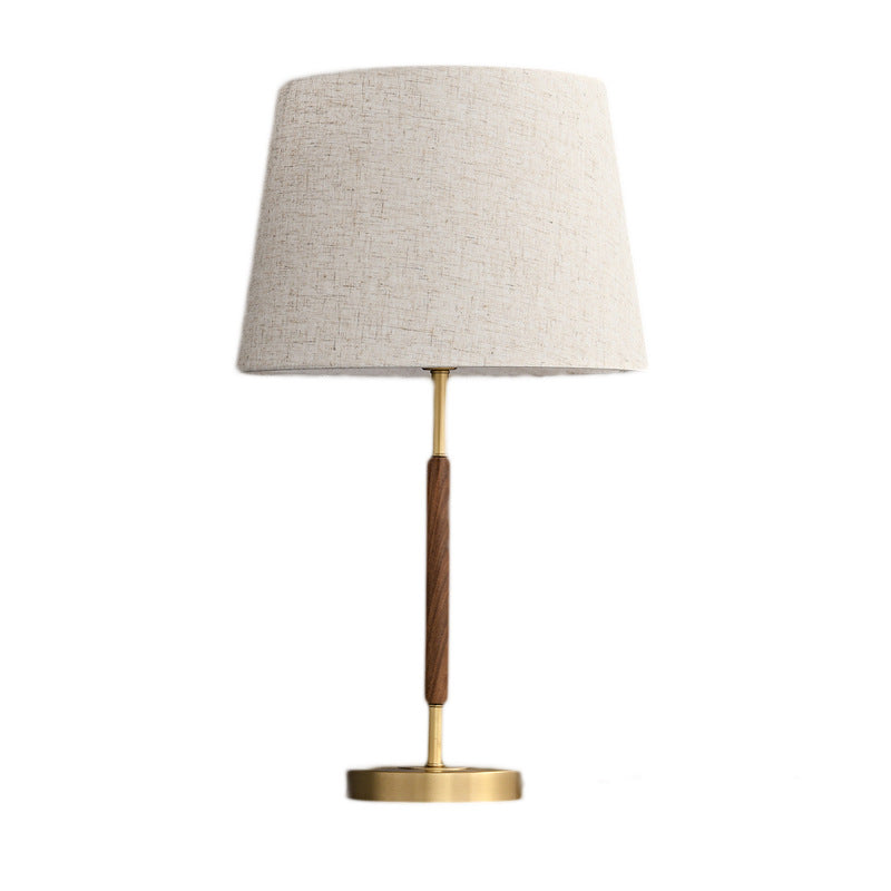 Lampe de table contemporaine rétro en laiton avec abat-jour en tissu cylindrique 1 lumière pour chevet 