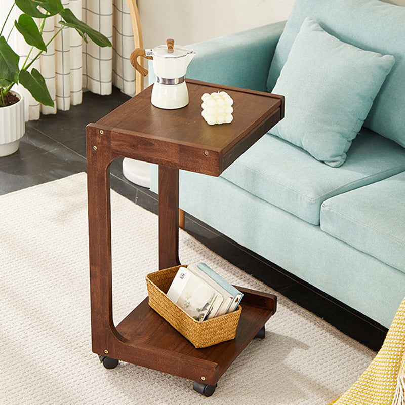 Modern Minimalist Rectangular MDF Nan Bamboo Side Table 2-Tier For Living Room