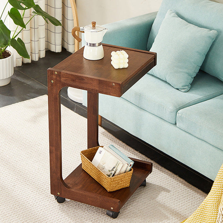 Modern Minimalist Rectangular MDF Nan Bamboo Side Table 2-Tier For Living Room