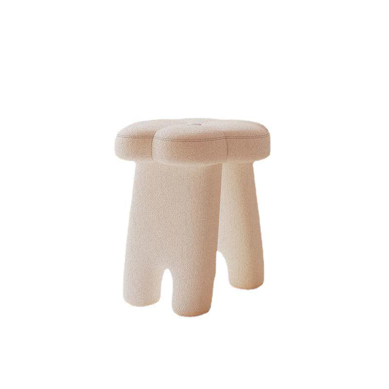 Modern Art Deco Floral Square Sherpa Fabric Wood Vanity Stool Backless Armless For Bedroom
