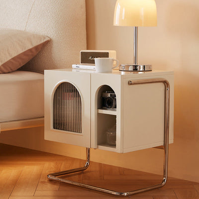 Table de chevet moderne minimaliste rectangulaire en verre avec panneau en bois et acier inoxydable à 3 tiroirs pour chambre 
