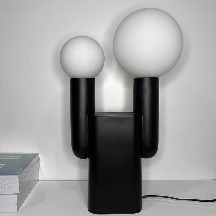 Lampe de table contemporaine nordique en résine avec boule en verre et cylindre cactus à 2 lumières pour chevet 