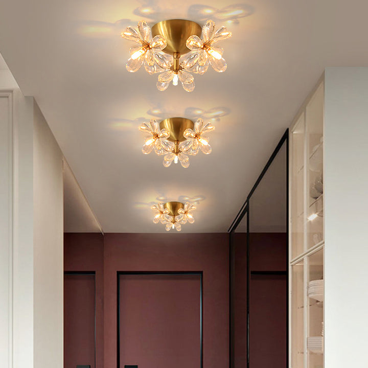 Moderne minimalistische Blume Messing Kristall 3/5/6/7 Licht Unterputz Deckenleuchte für Wohnzimmer 