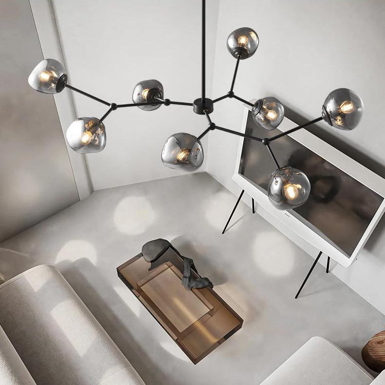 Lustre contemporain créatif en orbe de lave tout en cuivre avec verre 3/5/8 lumières pour salon 