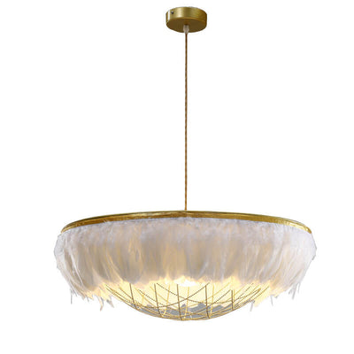 Nordic Light Luxury Feather Round Copper 2-Light Chandelier