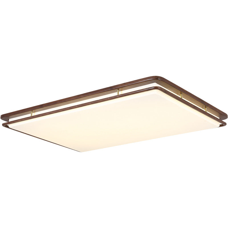 Plafonnier LED rond géométrique minimaliste moderne en bois de noyer et acrylique pour salon 